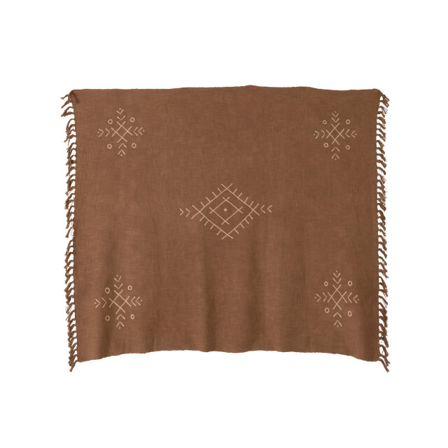 J-Line plaid etnisch patronen+franjes katoen bruin 130x1x170cm 3002127 large