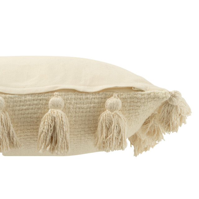 J-Line kussen gewoven kwasten katoen wit 45x45x15cm 3002482 large