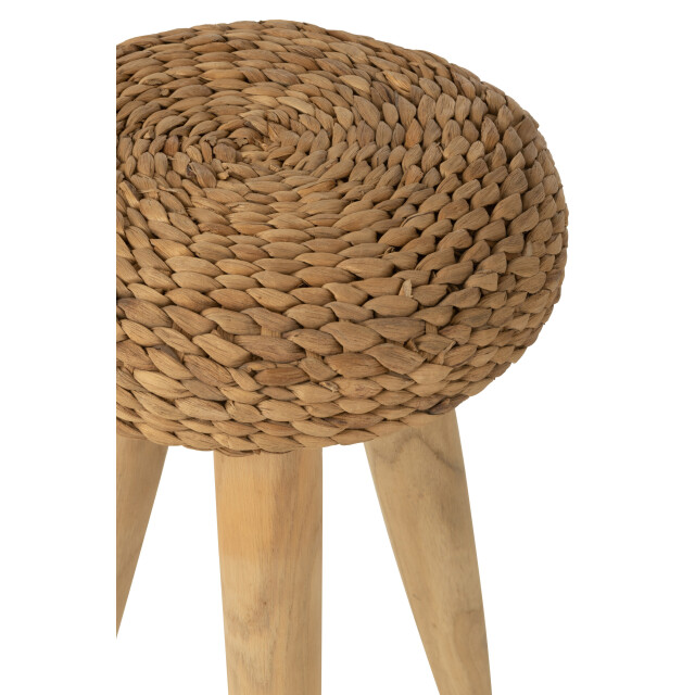J-Line kruk rond teakhout/waterhyacint natuur 30x30x40cm 3002149 large