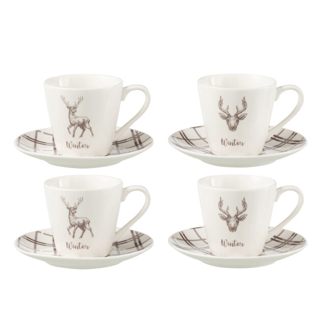 J-Line doos 4 thetassen + schotels rendier cadeaudoos keramiek /bruin large 3015469 large