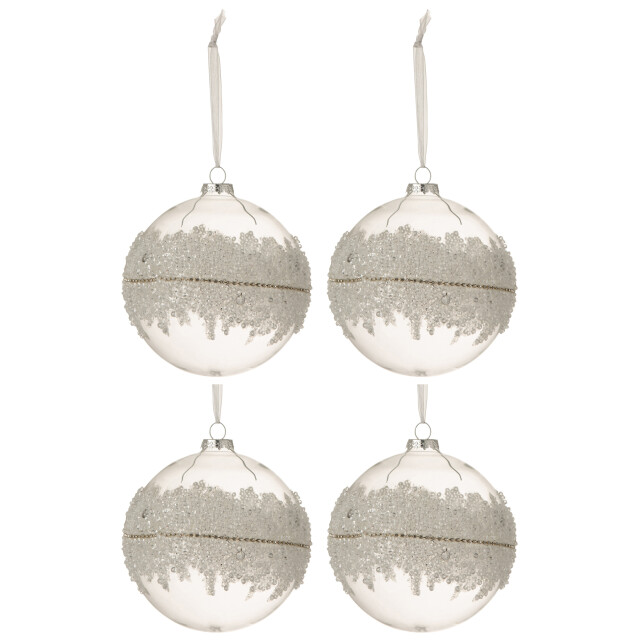 J-Line doos van 4 kerstballen suiker midden diamanten lijn glas klaar large - 3010462 large