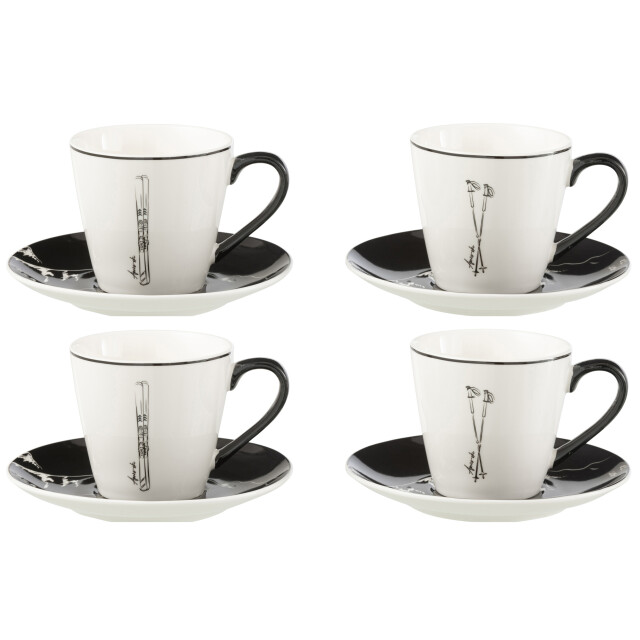J-Line doos 4 thetassen + schotels cadeaudoos keramiek /wit large - 3015467 large