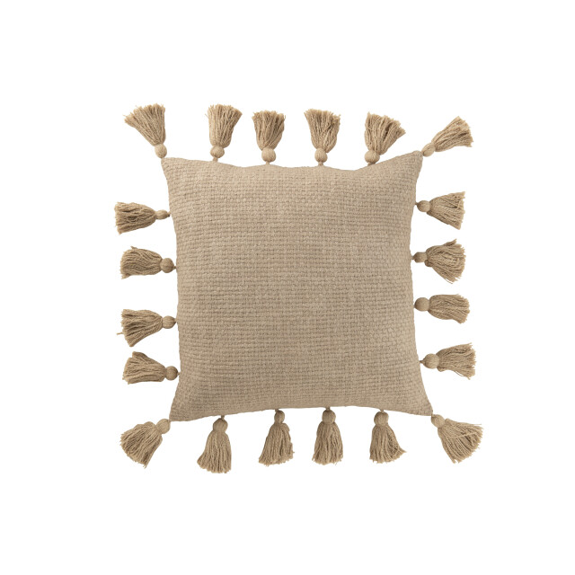 J-Line kussen gewoven kwasten katoen taupe 45x45x15cm 3002486 large