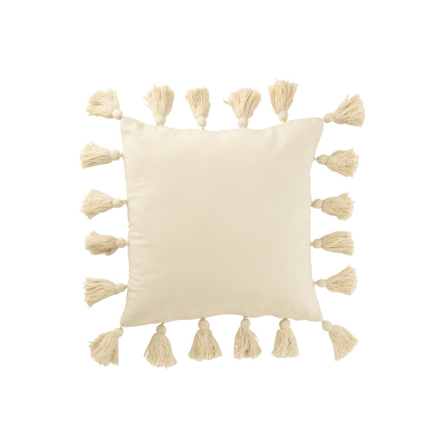 J-Line kussen gewoven kwasten katoen wit 45x45x15cm 3002482 large