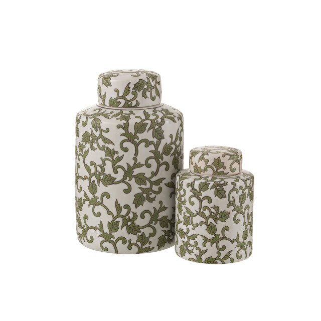 J-Line kan decoratief yezi porselein groen/wit large 20x20x30.5cm 3002620 large