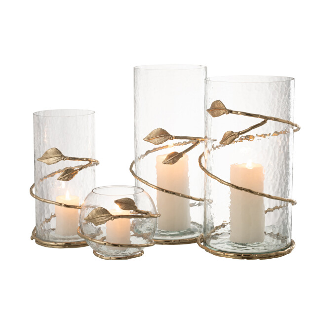 J-Line vaas blad schaal glas/ijzer /goud 10x10x13cm 2998504 large