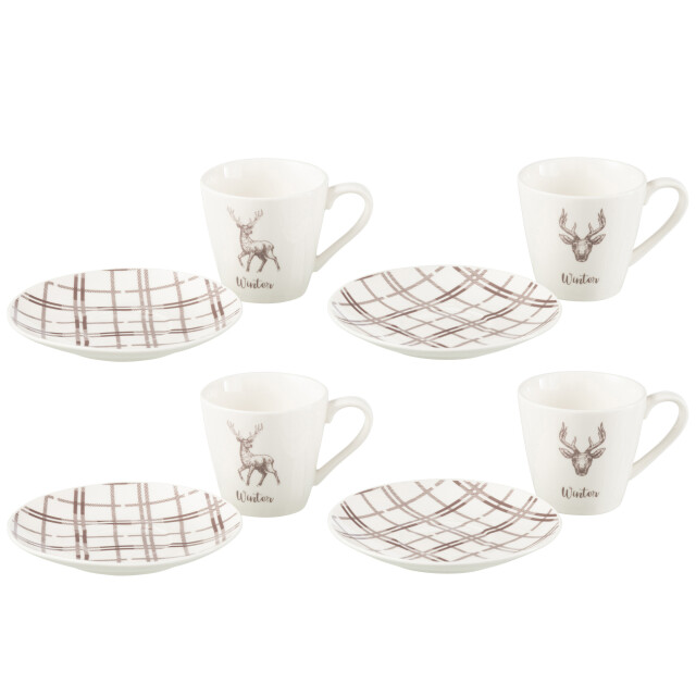 J-Line doos 4 thetassen + schotels rendier cadeaudoos keramiek /bruin large 3015469 large