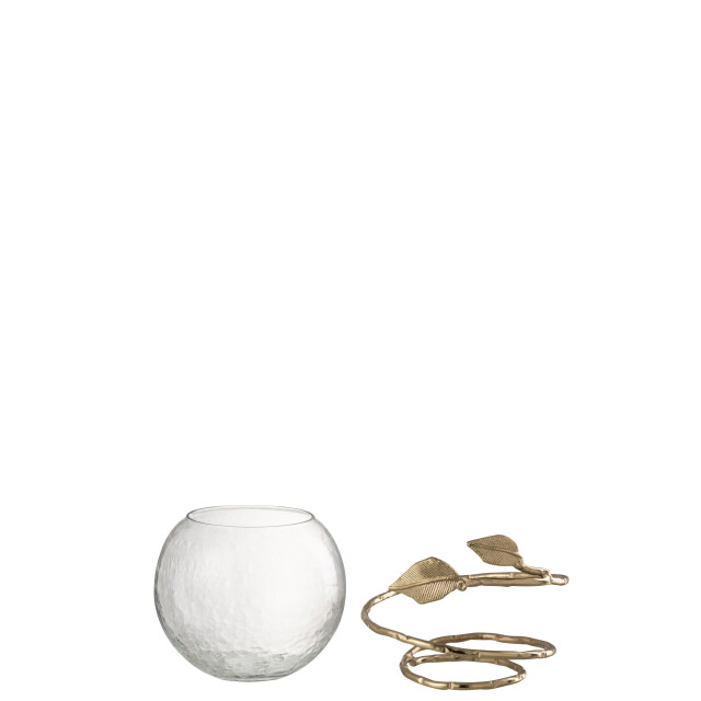 J-Line vaas blad schaal glas/ijzer /goud 10x10x13cm 2998504 large