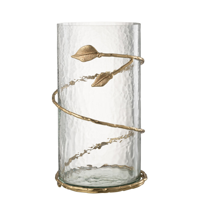 J-Line vaas blad lang glas/ijzer /goud 17.5x17.5x34cm 2998501 large