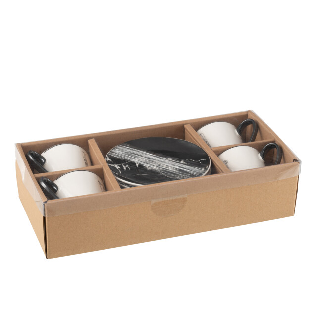 J-Line doos 4 thetassen + schotels cadeaudoos keramiek /wit large - 3015467 large