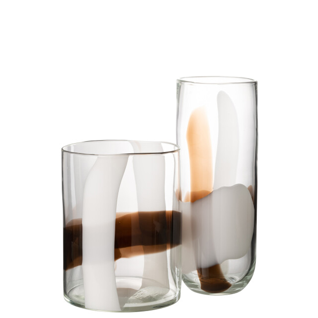 J-Line vaas iggy glas wit/bruin large 14x14x37cm 2997824 large