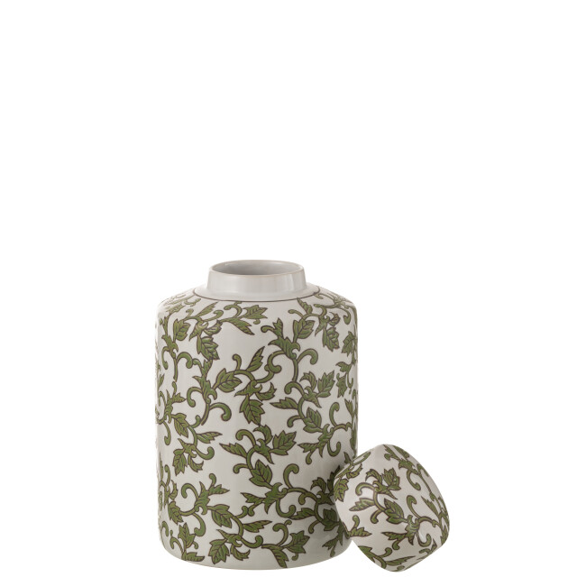 J-Line kan decoratief yezi porselein groen/wit large 20x20x30.5cm 3002620 large