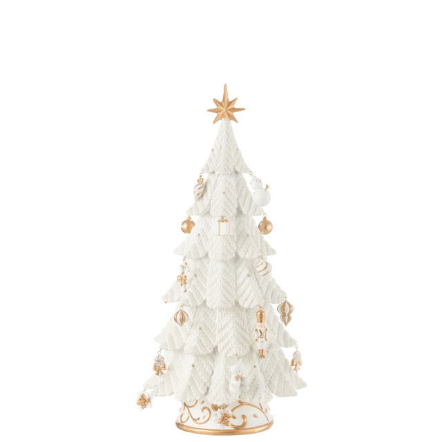 J-Line kerstboom led ornamenten resine wit/goud small 24.5x24.5x51.5cm 3010205 large