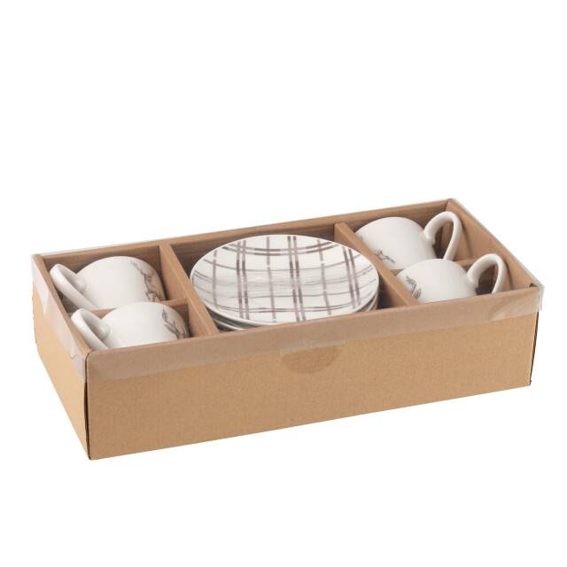 J-Line doos 4 thetassen + schotels rendier cadeaudoos keramiek /bruin large 3015469 large