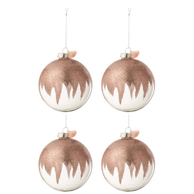 J-Line doos van 4 kerstballen glitter mini kwast glas transparant large - 3006174 large