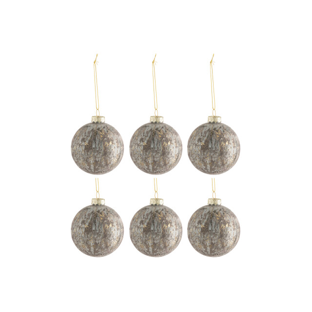 J-Line doos van 6 kerstballen fluweel glas antiek /goud small 8x8x8cm 3006152 large