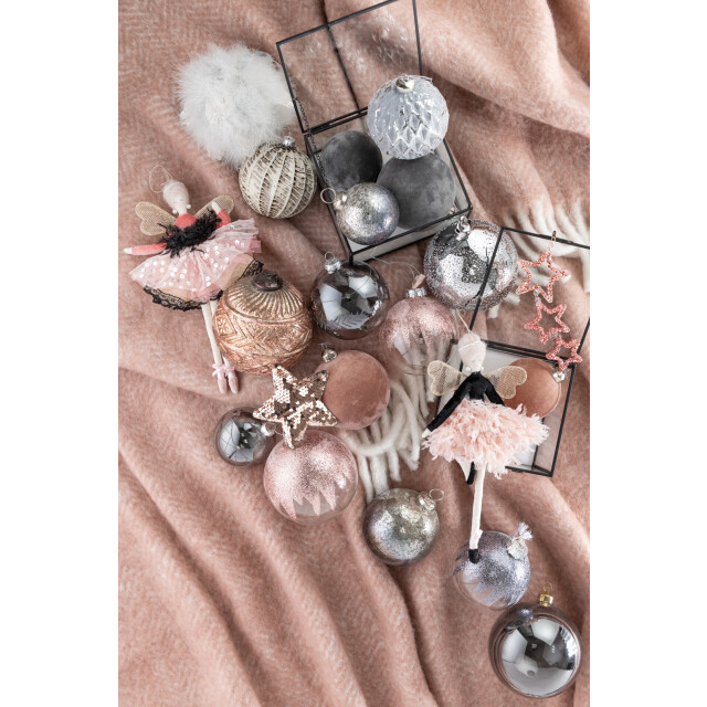 J-Line doos van 6 kerstballen fluweel glas small 8x8x8cm 3006151 large