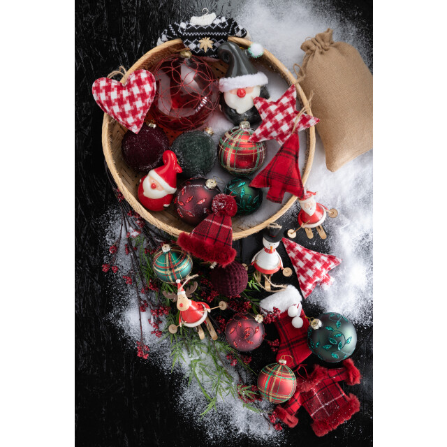 J-Line doos van 4 kerstballen patroon fluweel glas burgundy medium - 3006106 large