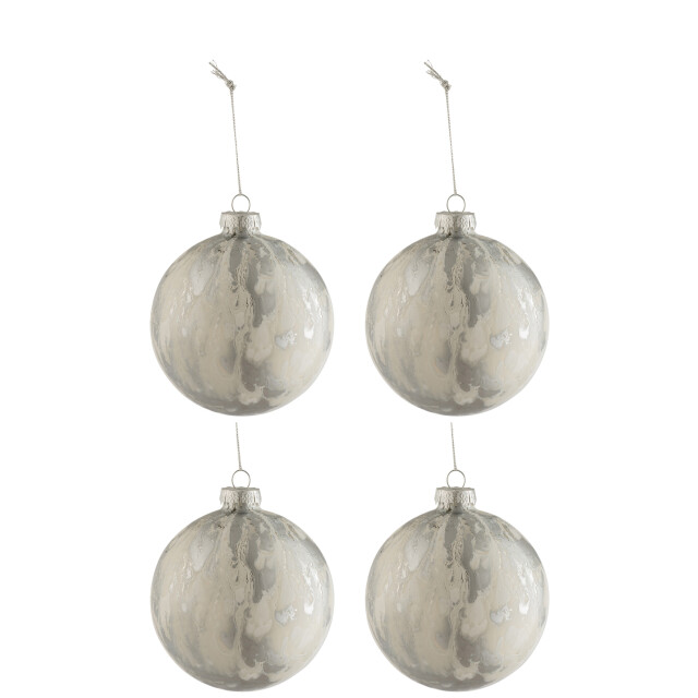 J-Line doos van 4 kerstballen marmerlook glas /zilver medium 10x10x10cm 3006085 large