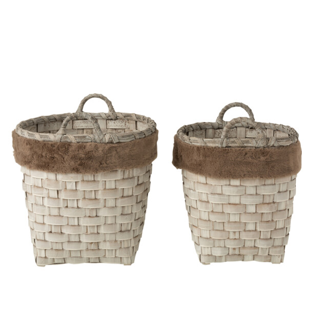 J-Line set van 2 manden rond met handvaten imitatiebont afneembaar rotan plat 3004979 large