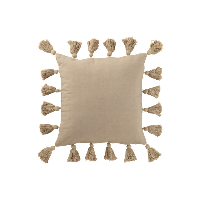 J-Line kussen gewoven kwasten katoen taupe 45x45x15cm 3002486 large