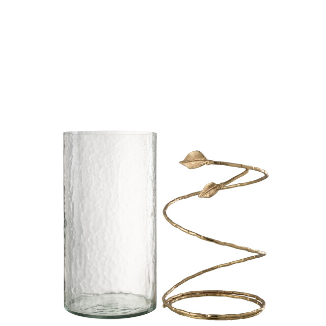 J-Line vaas blad lang glas/ijzer /goud 17.5x17.5x34cm 2998501 large