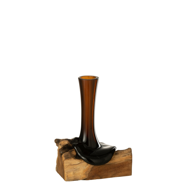 J-Line vaas op voet hoog gamal hout/gerecycleerd glas natuur/ large - 2998302 large