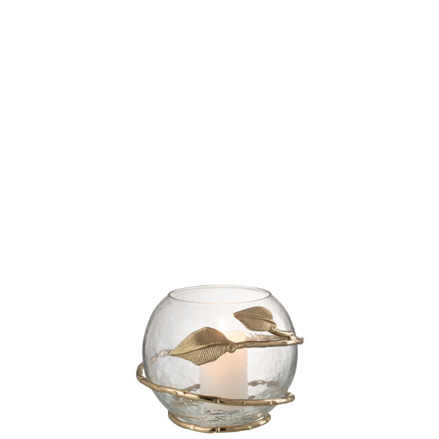 J-Line vaas blad schaal glas/ijzer /goud 10x10x13cm 2998504 large