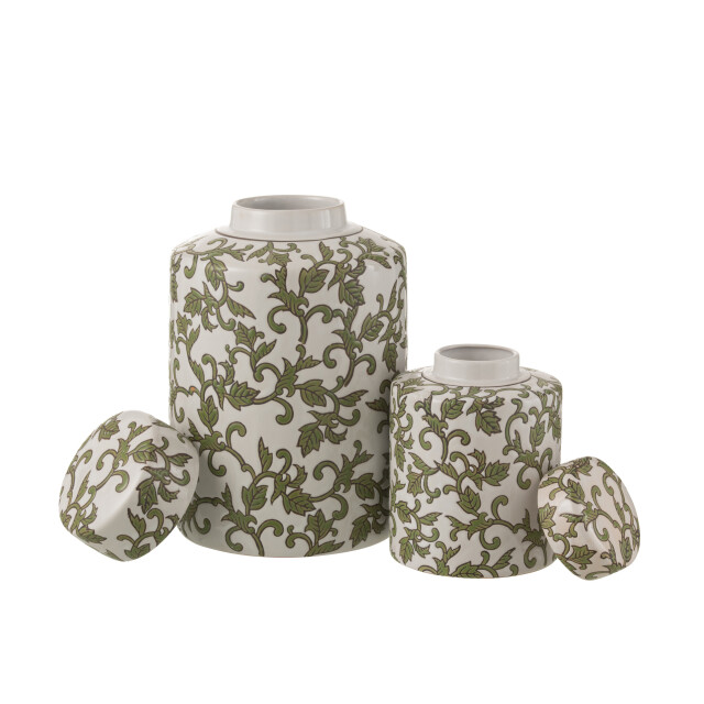 J-Line kan decoratief yezi porselein groen/wit large 20x20x30.5cm 3002620 large