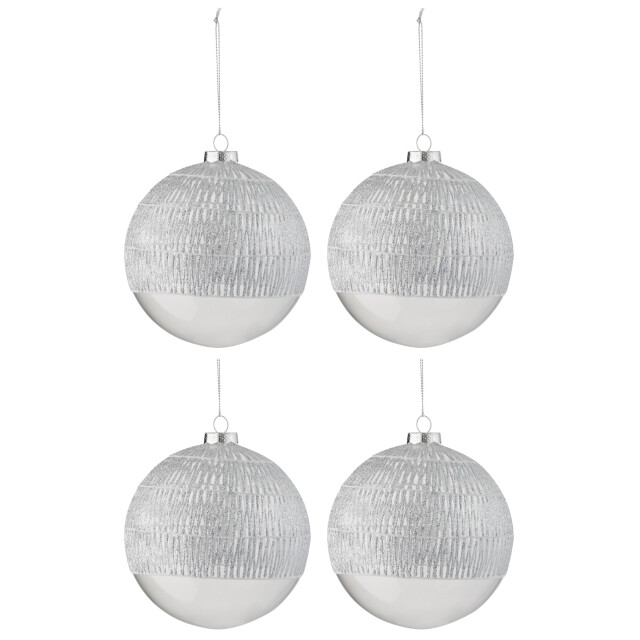 J-Line doos van 4 kerstbal lijn glas transparant zilver large 12x12x12cm 3010954 large
