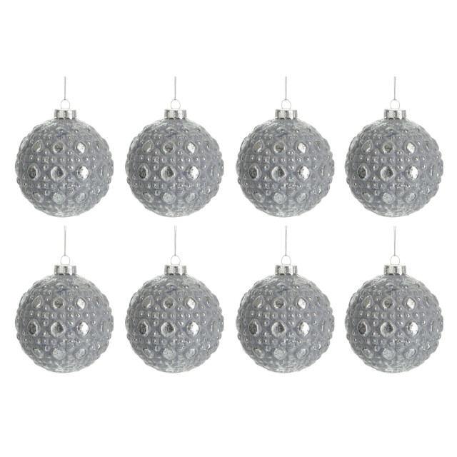 J-Line doos van 8 kerstbal rond patroon glas antiek small 8cm 8x8x8cm 3010491 large