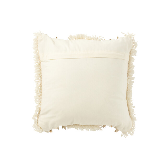 J-Line kussen vierkant lijnen pailetten wol/katoen crème/goud 45x45x12cm 3002713 large