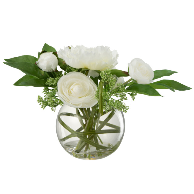 J-Line ranonkel pioen in vaas bol plastiek glas 26.5x26.5x28cm 2997373 large