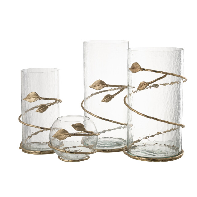 J-Line vaas blad schaal glas/ijzer /goud 10x10x13cm 2998504 large