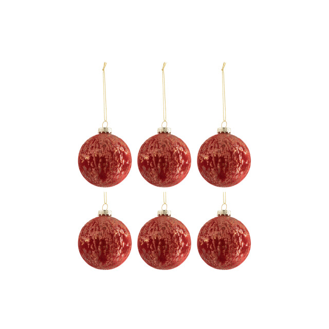 J-Line doos van 6 kerstballen fluweel glas antiek bordeaux/goud small - 3006145 large