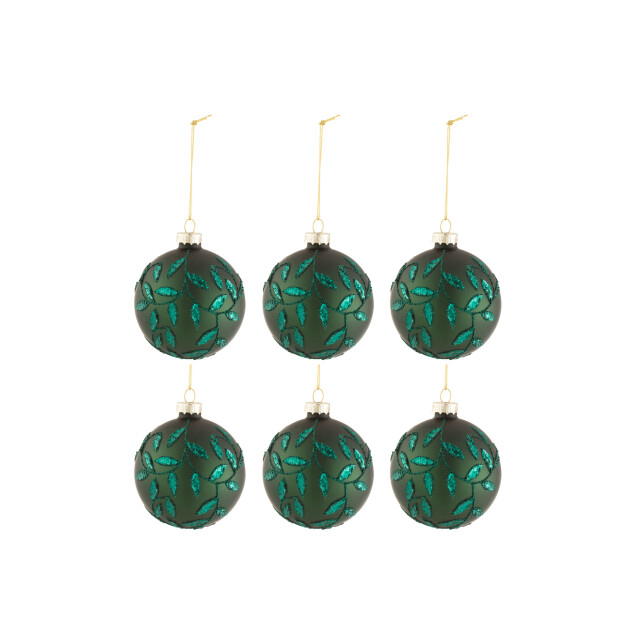 J-Line doos van 6 kerstballen blaadjes glitter glas mat small 8x8x8cm 3006128 large
