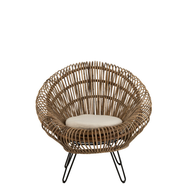 J-Line stoel lounge vivi met kussen rotan/ijzer 104x82x96cm 3000389 large