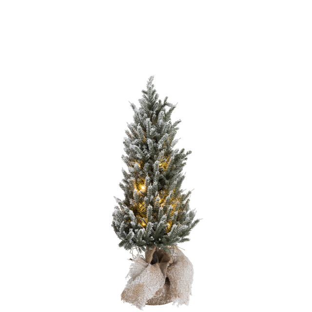 J-Line kerstboom+led+pot jute plastiek besneeuwd medium 29x29x58cm 3010888 large