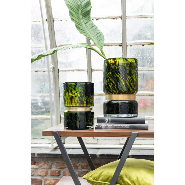 J-Line vaas spikkel glas /zwart/goud small 16x16x23.5cm 2999049 large