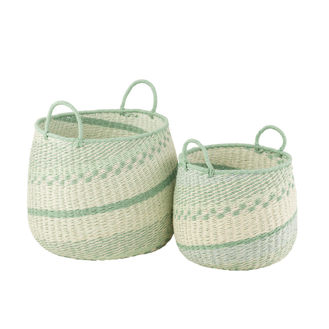 J-Line set von 2 körben+handgriff seegras beige/grün 48.5x47x44.5cm 3006421 large