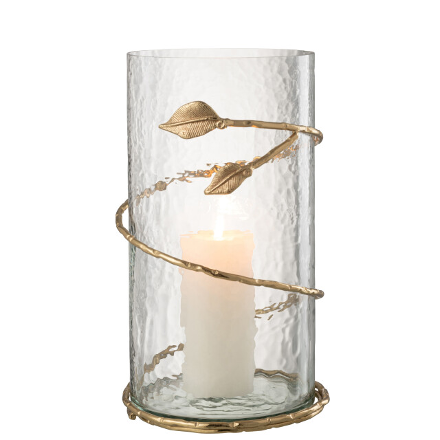 J-Line vaas blad lang glas/ijzer /goud 17.5x17.5x34cm 2998501 large