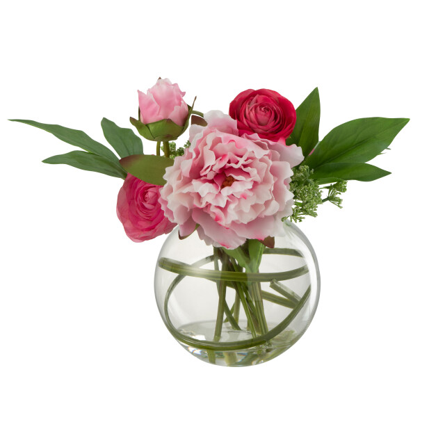J-Line ranonkel pioen in vaas bol plastiek glas 31x19.5x29.5cm 2997378 large