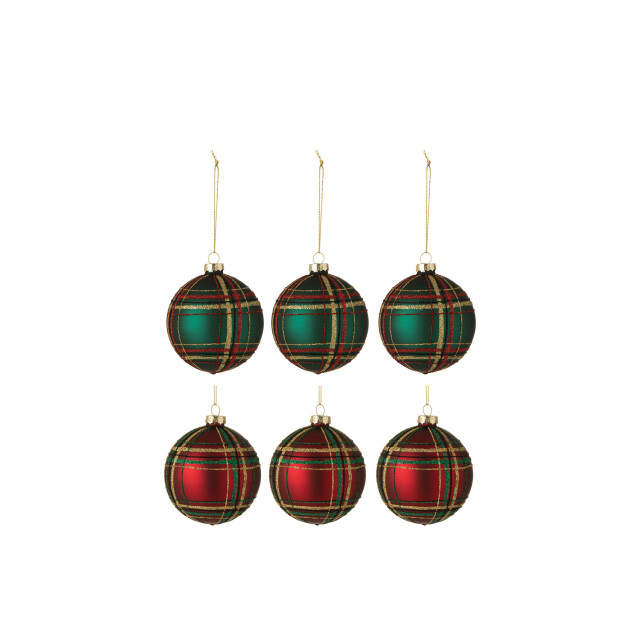 J-Line doos van 6 kerstballen geruit glas 3/3groen small 8x8x8cm 3010472 large