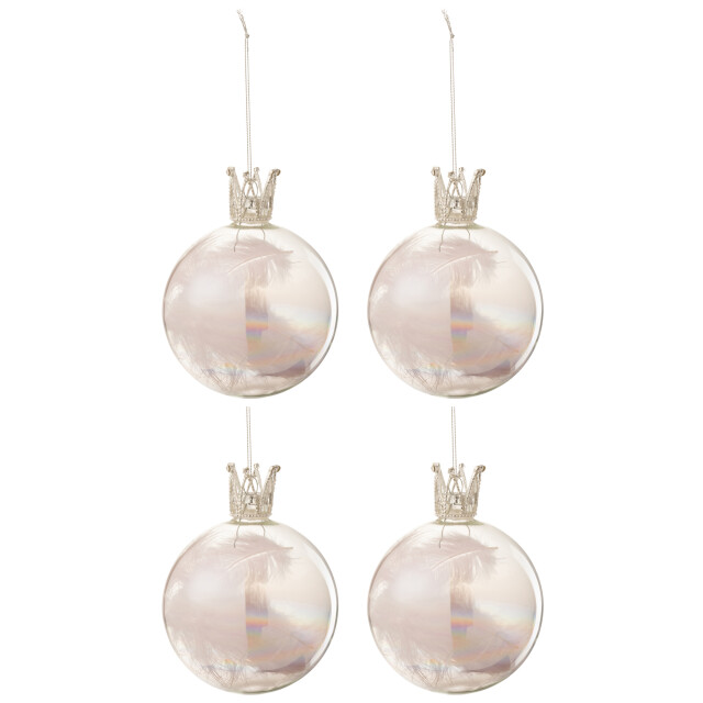J-Line doos van 4 kerstballen kroon pluim licht glas klaar medium - 3006164 large