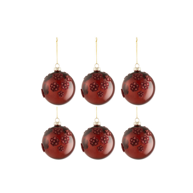 J-Line doos van 6 kerstballen bloemen glas burgundy small 8x8x8cm 3006117 large