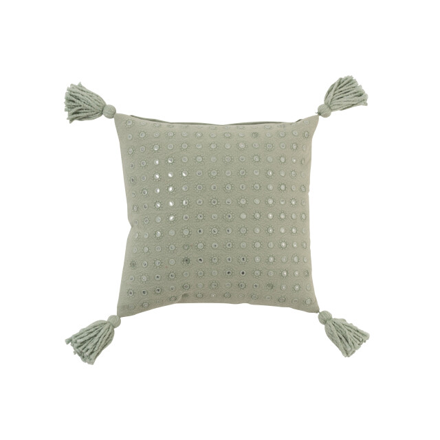 J-Line kussen kwast vierkant katoen munt 45x45x11cm 3003670 large