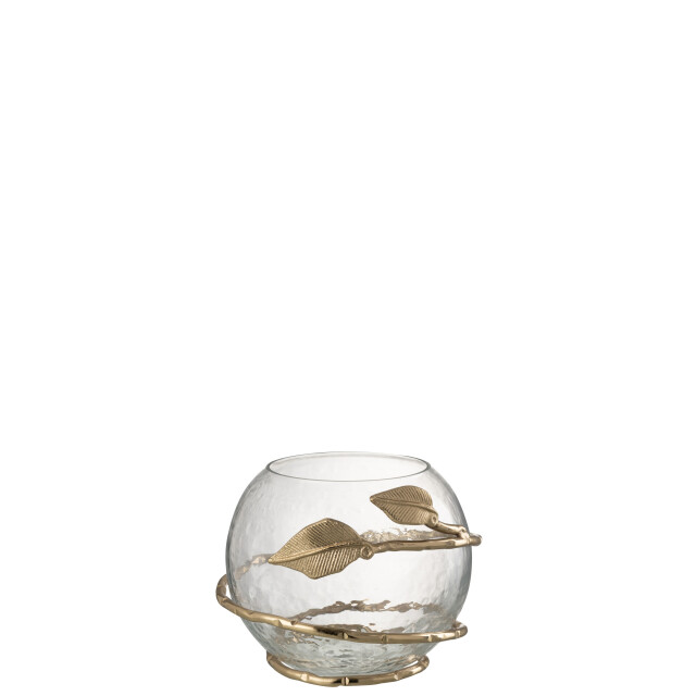 J-Line vaas blad schaal glas/ijzer /goud 10x10x13cm 2998504 large