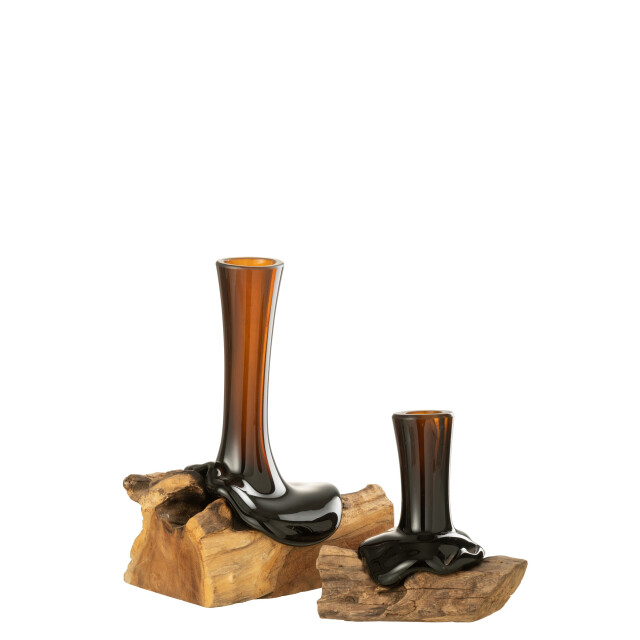 J-Line vaas op voet hoog gamal hout/gerecycleerd glas natuur/ large - 2998302 large