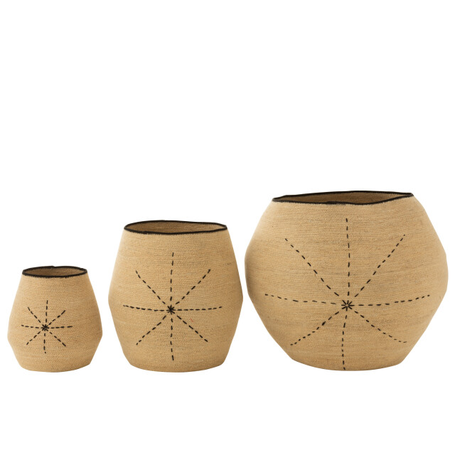 J-Line set van 3 mand ster stippellijnen zeegras /zwart 68x68x57cm 3005112 large