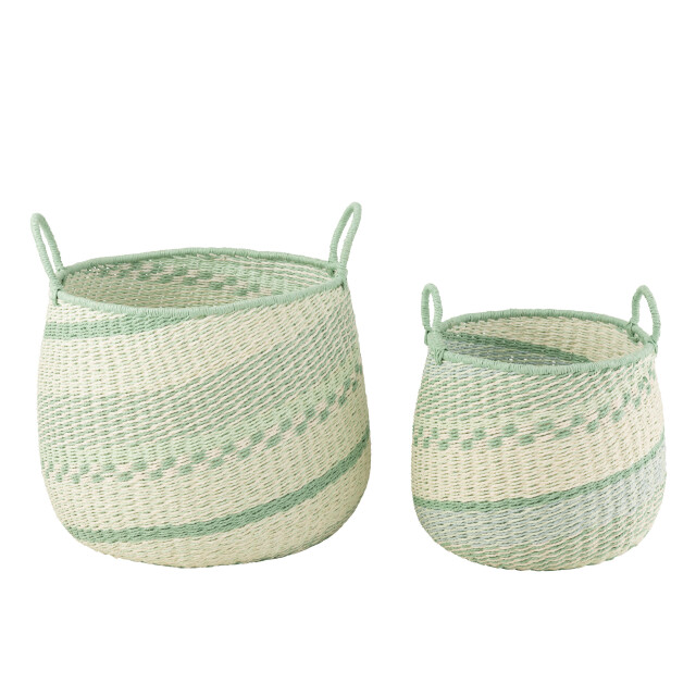 J-Line set von 2 körben+handgriff seegras beige/grün 48.5x47x44.5cm 3006421 large
